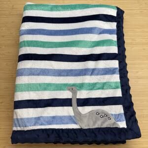 Carters CHILD of MINE Baby Security Blanket Lovey Blue Gray Striped Dinosaur
